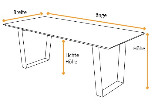 Tischmaße bei einem Kufentisch mit V-Kufen